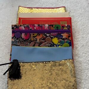 Ipsy Multicolor Cosmetic Bag Set with Gold Sequin Pouch